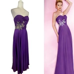 B'DAZZLE BY ALYCE Purple Chiffon Embellished Strapless Formal Gown Dress Size 4